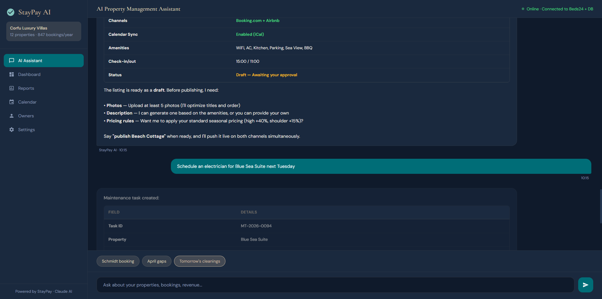 Maintenance task scheduled with automatic contractor notification